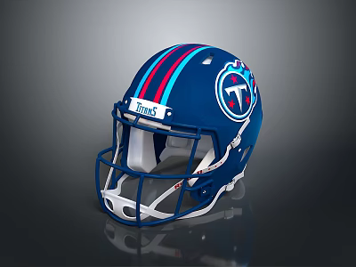 Blue Football Helmet With Red Stripes And Titans Logo For Sports Apparel 3d model