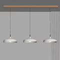 Three White Pendant Lights With Ceramic Shade Black Cords Wooden Beam Modern Minimalist Interior Decor