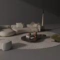 Modern Cream Curved Sectional Sofa And Solid Wood Coffee Table Combination For Cozy Living Room