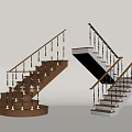 Interior Stairs Design Featuring Brown And White Steps With Handrails And Balusters 3d model