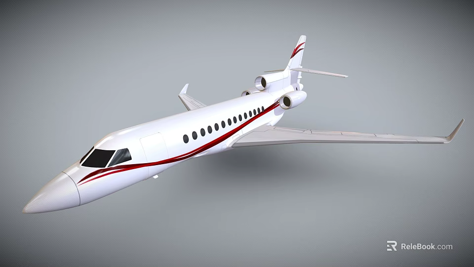 White Passenger Airplane With Red Stripe Twin Engines Side View And Windows 3d model 