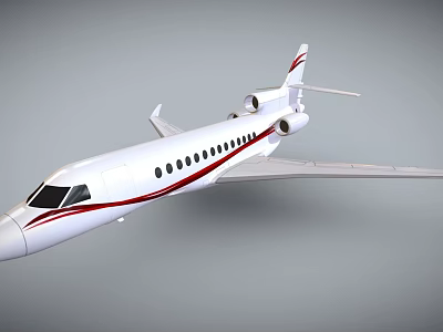 White Passenger Airplane With Red Stripe Twin Engines Side View And Windows 3d model