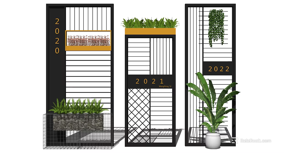 Decorative Room Dividers Design With 2020 2021 2022 Numbers And Green Plants 3d model 