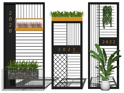 Decorative Room Dividers Design With 2020 2021 2022 Numbers And Green Plants 3d model