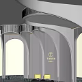 Elegant Modern Reception Desk With Curved Design White Ceiling And Lighting 3d model