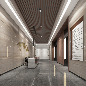 Modern front desk elevator hall 3d model