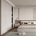 Modern Minimalist Bedroom Interior With Built in Wardrobes Bedside Tables And Area Rug