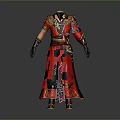 Traditional Red Long Sleeved Robe with Gold Accents and Embroidery for Daily Living