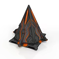 Black And Orange Futuristic Conical 3D Structure With Geometric Lines And Support Base 3d model