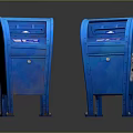 Two Blue Standing Self Service Kiosks With Digital Screens And Locks