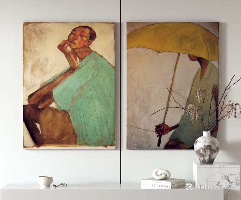 Interior With Figurative Art Paintings And Decor Items 3d model