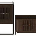 Traditional Dark Wood Sideboard with Lattice Doors and Metal Handles