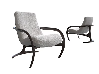 Modern Minimalist Lounge Chair With Light Gray Fabric Upholstery And Wooden Curved Legs 3d model