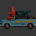 Vintage Blue Toy Car With Red Robot On Driver Seat Mechanical Details And Retro Design