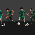 Men In Green Football Jerseys Running With Soccer Balls On Reflective Floor