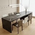 Modern Dining Table and Chair Combination Dining Table Single Chair Chandelier 3d model