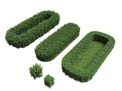 Trimmed Garden Bushes in Oval Rectangular and Small Round Shapes for Landscaping 3d model