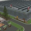 Modern Glass Greenhouse Garden Landscape With Pathways Plants And Leisure Areas
