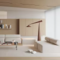Elegant Modern Living Room Interior With Beige Sofa Wooden Ceiling Floor Lamp And Coffee Table