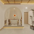 Serene Japanese Style Hotel Room Interior With Shoji Screens Rattan Pendant Light And Cozy Bed