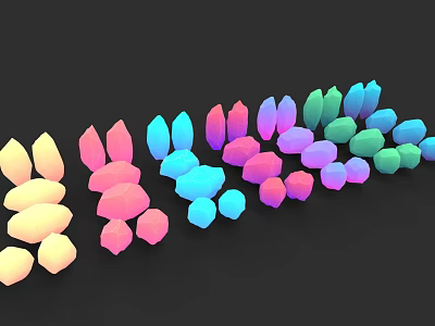 Various Colorful Abstract Decorative Objects Arranged In Row On Black Background 3d model