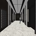 Modern Elevator Hallway Interior With Marble Floor And Ceiling Design 3d model