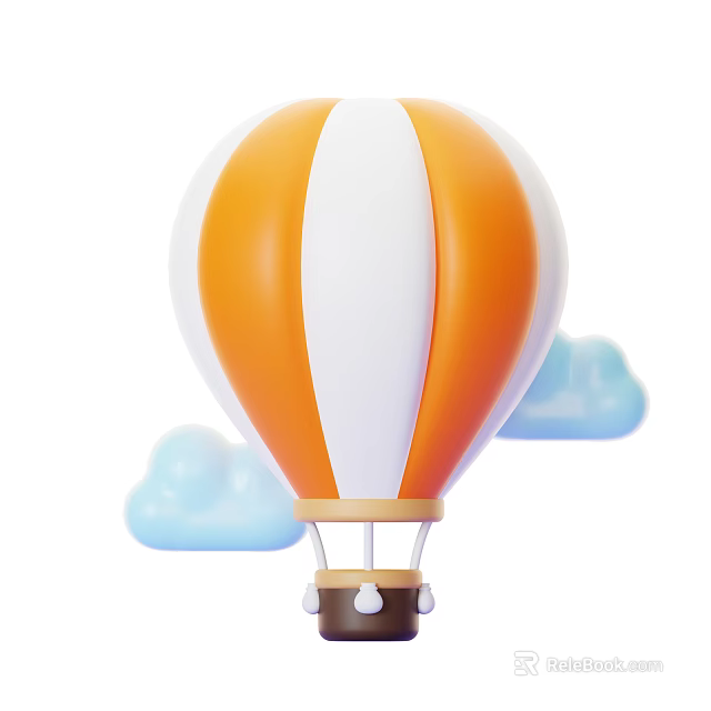 Orange and White Hot Air Balloon Flying With Blue Clouds in Sky 3d model 
