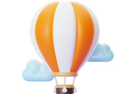Orange and White Hot Air Balloon Flying With Blue Clouds in Sky 3d model