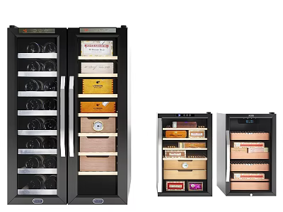 Modern Wine And Cigar Storage Cabinets With Multiple Shelves And Drawers 3d model