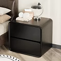 Black Modern Bedside Table With Two Drawers In Bedroom With Lamp Books And Decorative Items