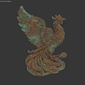 Bronze Phoenix Landscape Sculpture with Spread Wings and Intricate Feathered Base