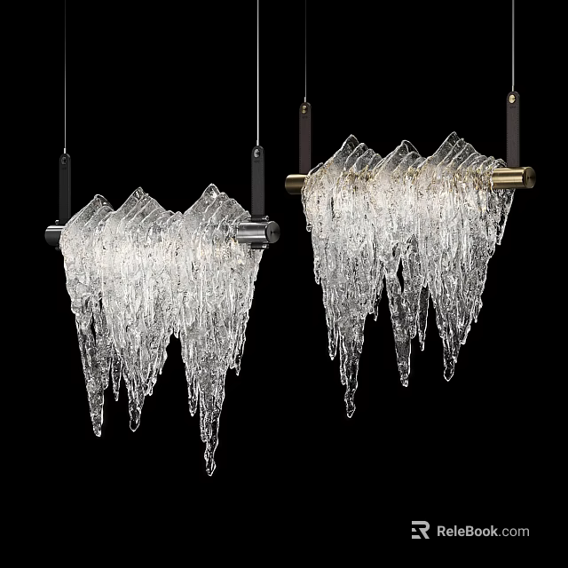 Modern Chandeliers With Transparent Icicle Like Glass Drops And Metal Rod Frames 3d model 