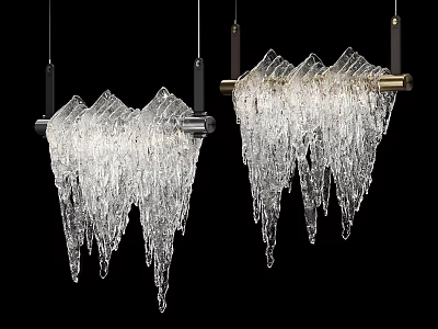 Modern Chandeliers With Transparent Icicle Like Glass Drops And Metal Rod Frames 3d model