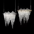 Modern Chandeliers With Transparent Icicle Like Glass Drops And Metal Rod Frames