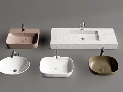 Various Bathroom Sink Styles Featuring Square Round Shapes And White Brown Beige Color Options 3d model