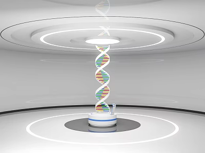 School Biotechnology Lab Displaying DNA Model In Futuristic Space 3d model