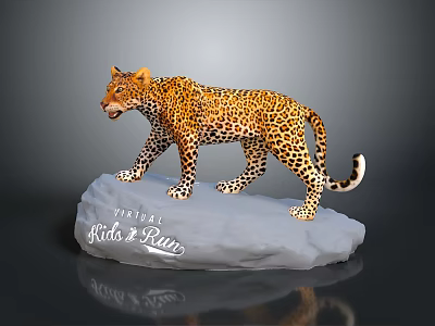 Spotted Leopard Model Standing on a Rock with Mystic Wild & Rain Inscription 3d model