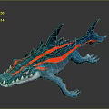 Fantasy Blue Crocodile With Red Stripes Sharp Teeth And Claws