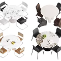 Stylish Modern Round Dining Table Set With Marble Top And Colored Chairs 3d model