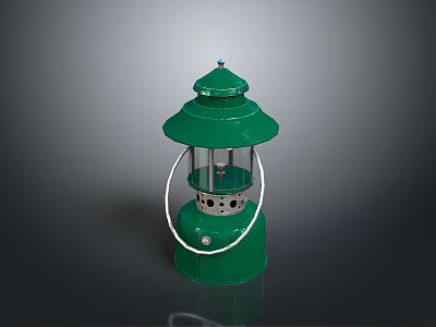 Green Metal Lantern With White Handle And Classic Design For Decorative Use 3d model