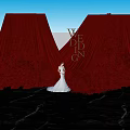 Romantic Wedding Photo Check in Spot With Red Curtains Flower Walls And Bride