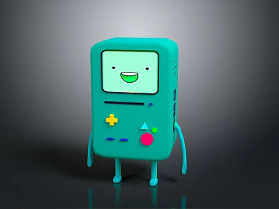 Teal Cartoon Game Console With Smiling Face Screen Colorful Buttons And Legs 3d model