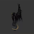Dark Fantasy Black Creature With Feathered Wings Golden Head And Clawed Limbs