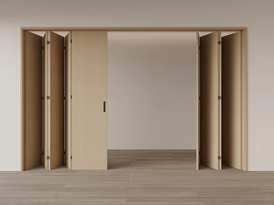 Modern Wooden Folding Doors In Minimalist Interior Space 3d model