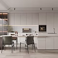 Modern Open Kitchen With White Cabinets Island Dining Table And Appliances 3d model