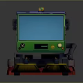 Green Street Sweeper Truck With Blue Windows Yellow Sweeping Brushes City Clean Logo And Warning Light