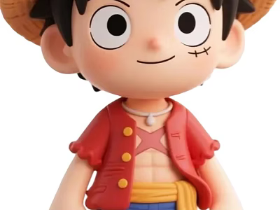 Smiling Anime Game Character With Straw Hat Red Shirt And Yellow Sash 3d model