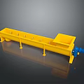Yellow Industrial Screw Conveyor with Blue Motor on Black Reflective Surface