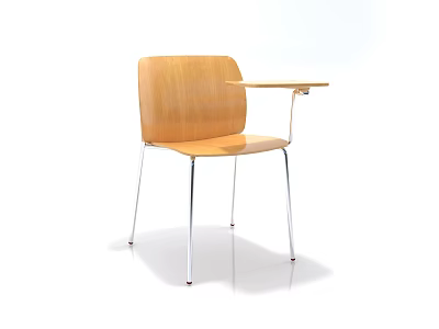 Light Wood Leisure Chair With Attached Table And Chrome Metal Legs 3d model