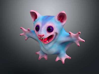 Cute 3D Fantasy Game Character With Pink Ears Blue Body Purple Eyes Open Arms 3d model